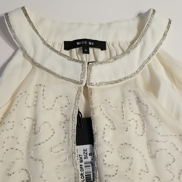 Miss Me Cream Sequin Dressy Tank Top, Small - Picture 6 of 11